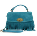 HE1205 Turquoise Fringe Suede Top Handle Bag