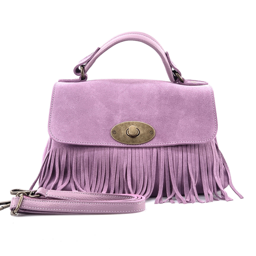 HE1206 Lilac Fringe Suede Top Handle Bag