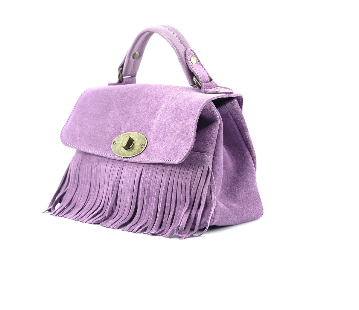 HE1206 Lilac Fringe Suede Top Handle Bag