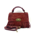 HE1207 Burgundy Fringe Suede Top Handle Bag