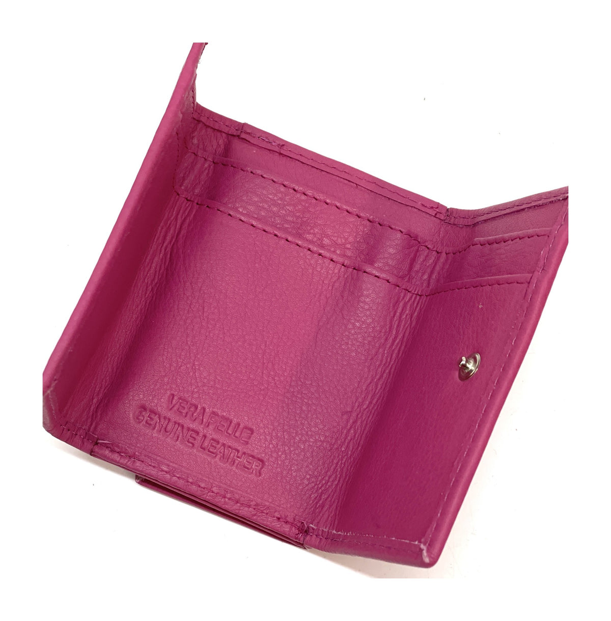 HE121 Fuchsia Leather Trifold Snap Wallet