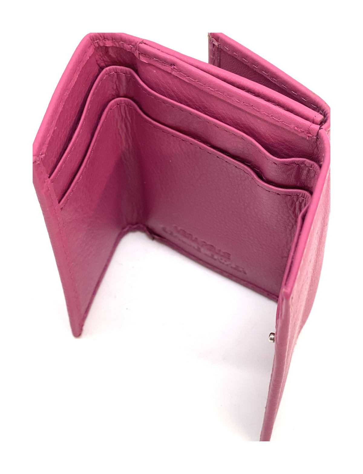 HE121 Fuchsia Leather Trifold Snap Wallet