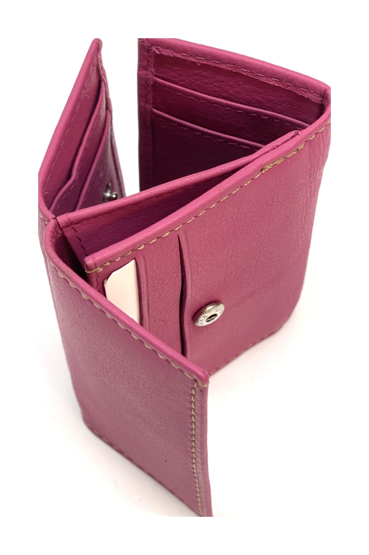 HE121 Fuchsia Leather Trifold Snap Wallet
