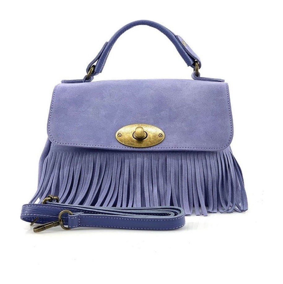 HE1210 Indigo Fringe Suede Top Handle Bag
