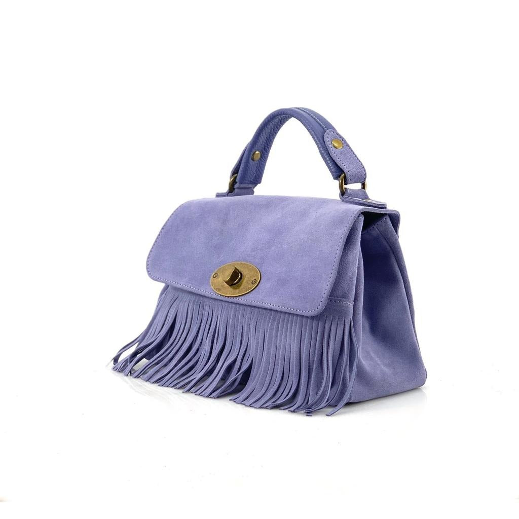 HE1210 Indigo Fringe Suede Top Handle Bag