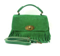 HE1211 Apple Green Fringe Suede Top Handle Bag