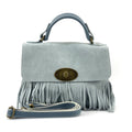 HE1212 Light Blue Fringe Suede Top Handle Bag
