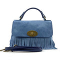 HE1214 Medium Blue Fringe Suede Top Handle Bag