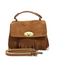 HE1216 Dark Tan Fringe Suede Top Handle Bag