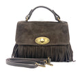 HE1218 Dark Brown Fringe Suede Top Handle Bag