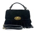 HE1219 Black Fringe Suede Top Handle Bag