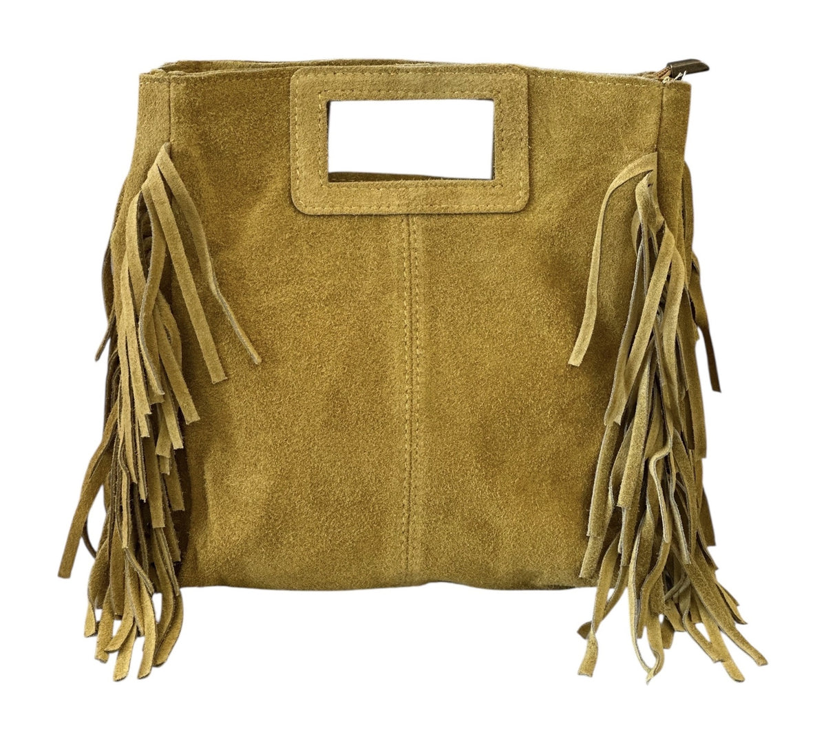 HE1221 Mustard Fringe Suede Top Handle Bag