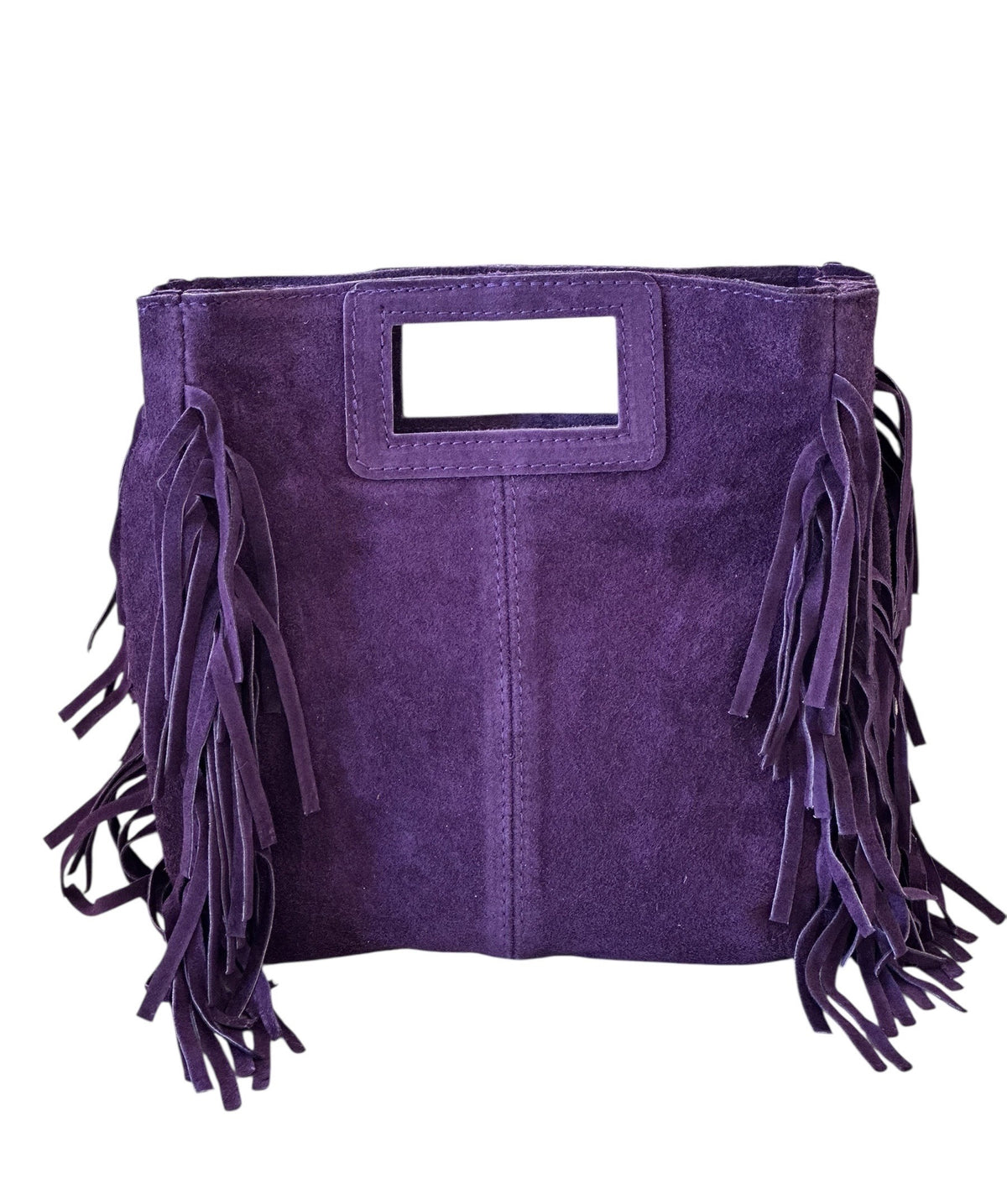 HE1223 Purple Fringe Suede Top Handle Bag