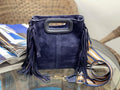 HE1224 Navy Fringe Suede Top Handle Bag