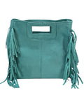HE1225 Turquoise Fringe Suede Top Handle Bag