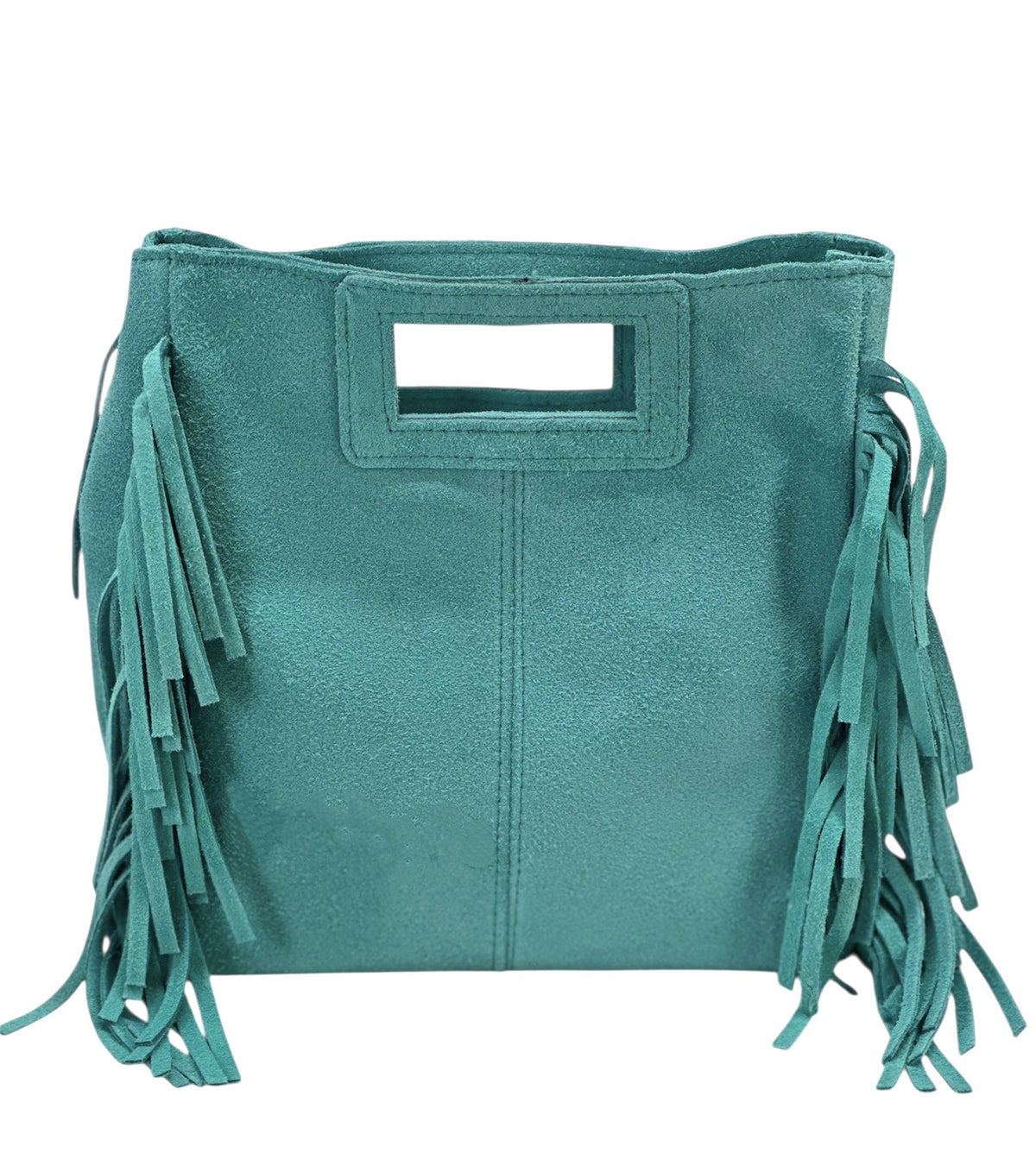 HE1225 Turquoise Fringe Suede Top Handle Bag
