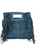HE1226 Teal Fringe Suede Top Handle Bag