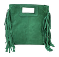 HE1227 Apple Green Fringe Suede Top Handle Bag