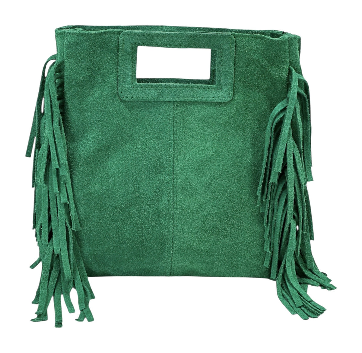 HE1227 Apple Green Fringe Suede Top Handle Bag