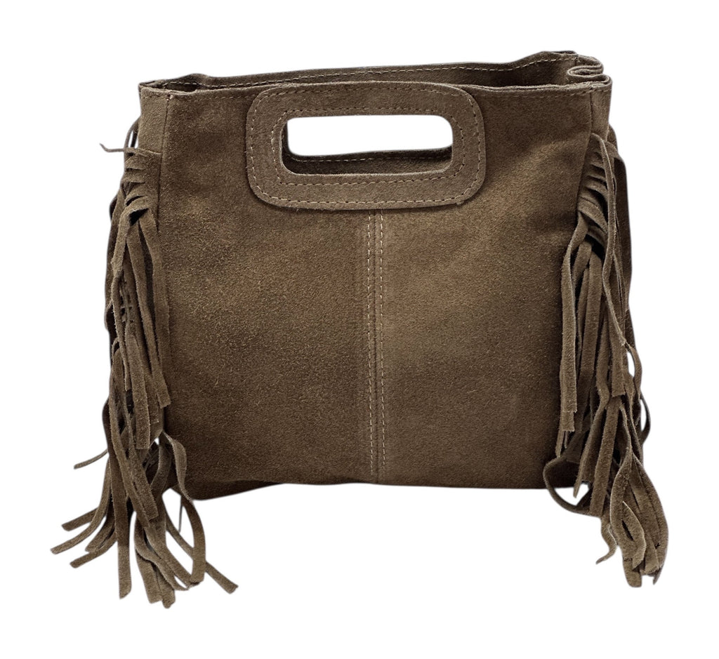HE1229 Dark Taupe Fringe Suede Top Handle Bag