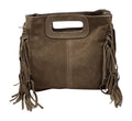 HE1229 Dark Taupe Fringe Suede Top Handle Bag