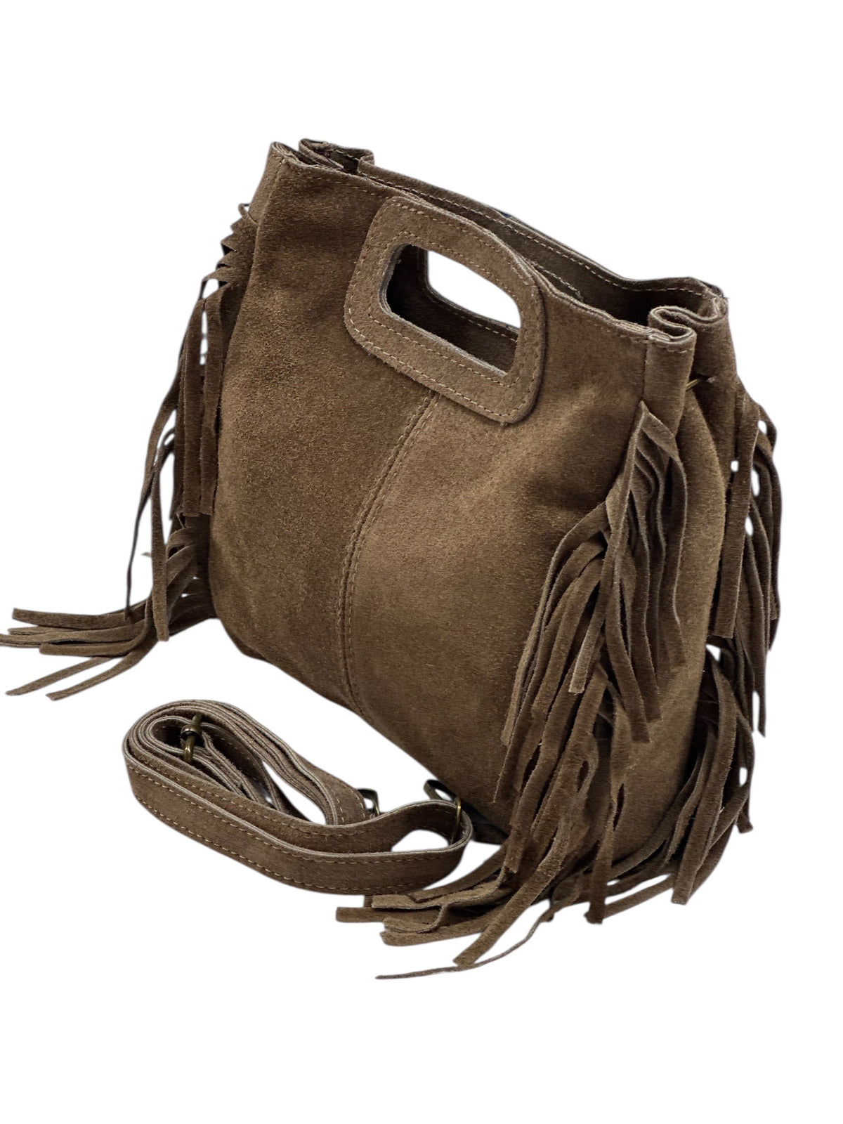 HE1229 Dark Taupe Fringe Suede Top Handle Bag