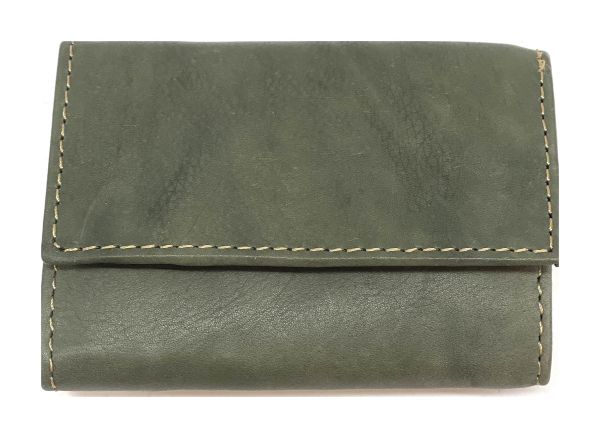 HE123 Olive Green Leather Trifold Snap Wallet