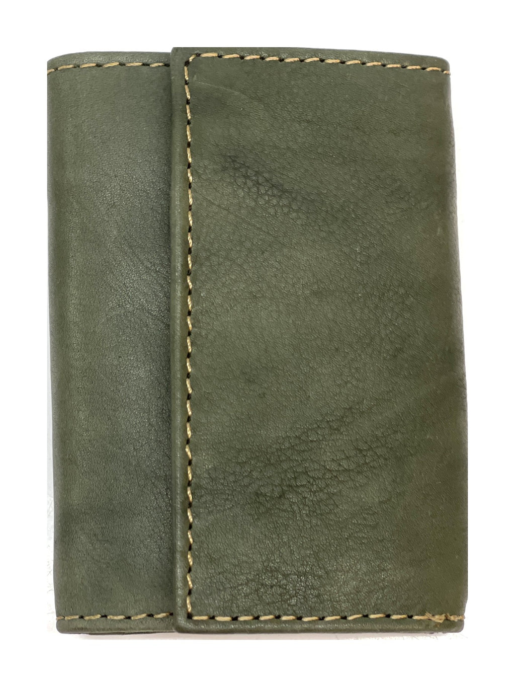 HE123 Olive Green Leather Trifold Snap Wallet
