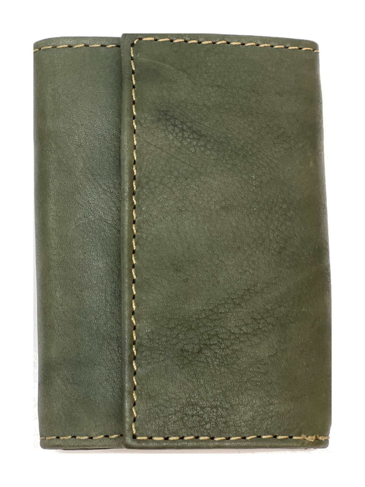 HE123 Olive Green Leather Trifold Snap Wallet