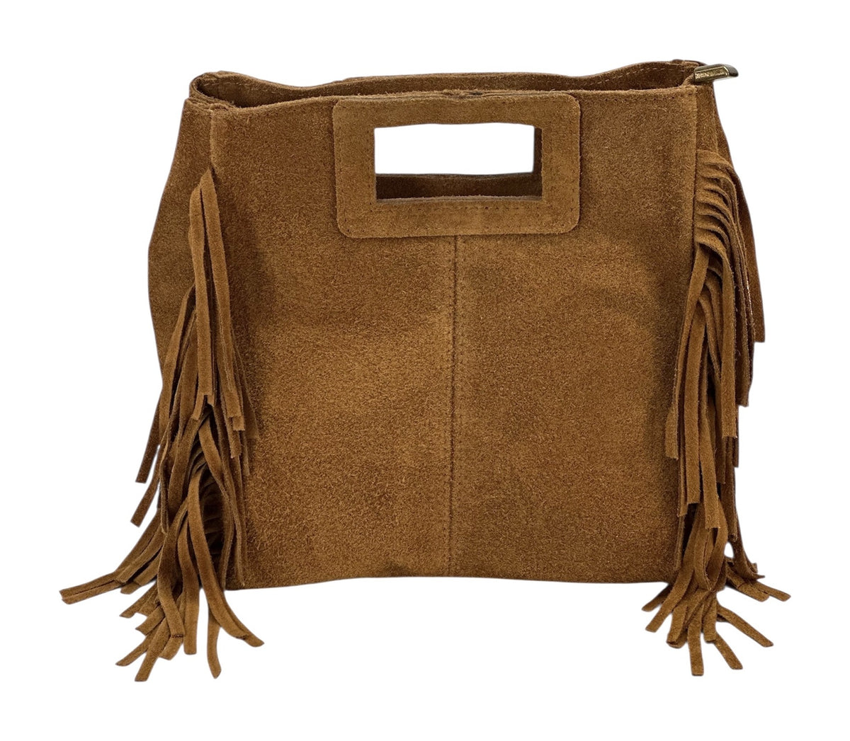 HE1230 Tan Fringe Suede Top Handle Bag