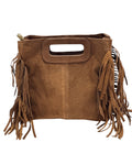 HE1231 Dark Tan Fringe Suede Top Handle Bag
