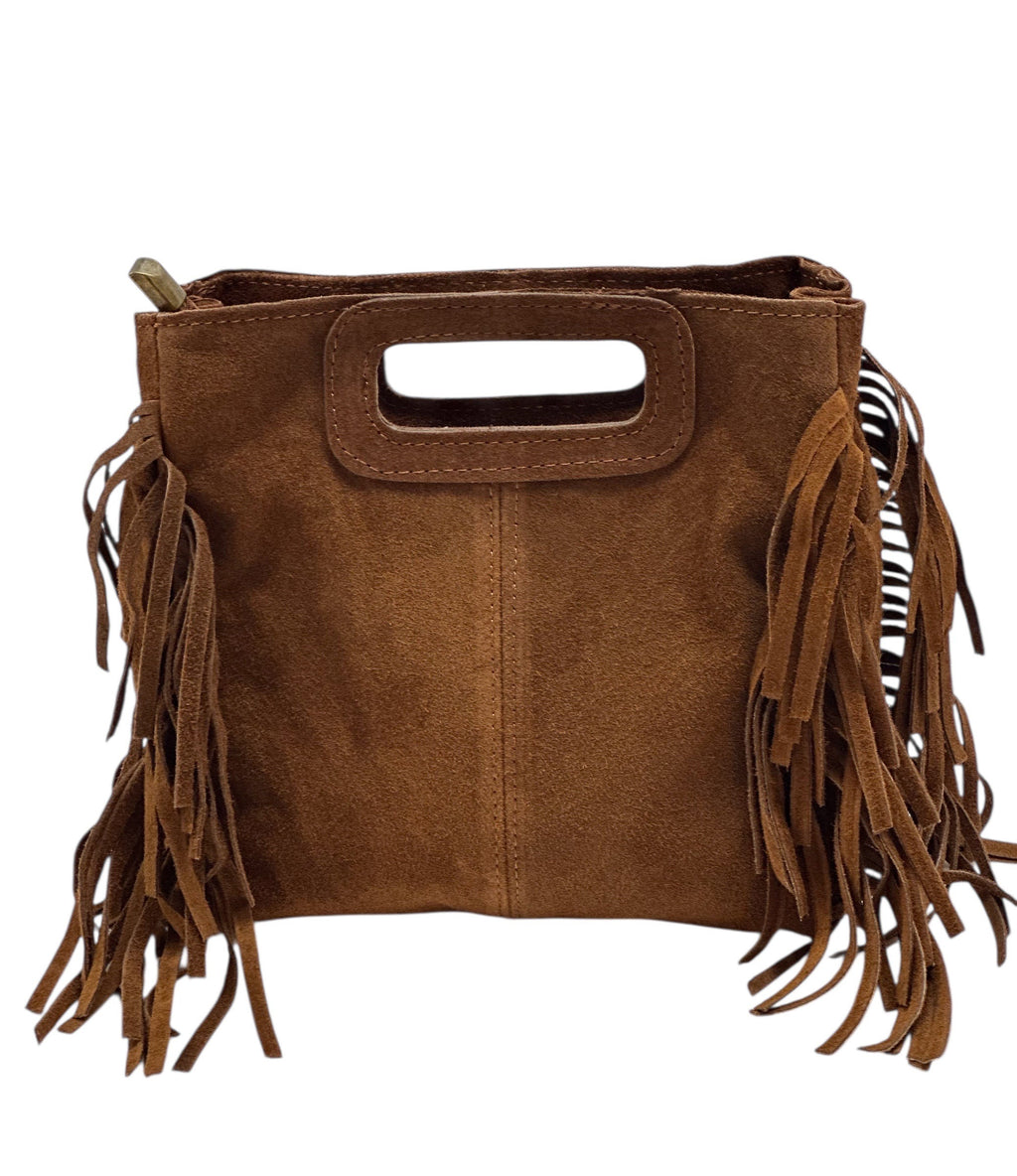 HE1232 Brown Fringe Suede Top Handle Bag