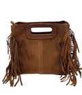 HE1232 Brown Fringe Suede Top Handle Bag