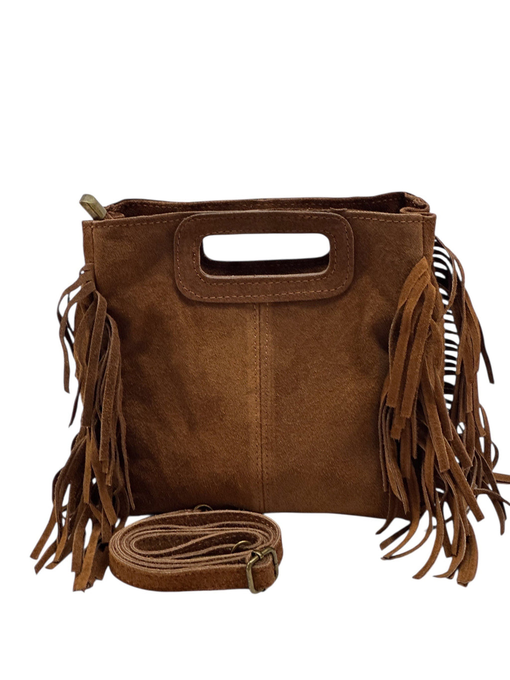 HE1232 Brown Fringe Suede Top Handle Bag