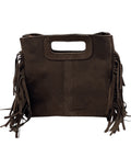 HE1233 Dark Brown Fringe Suede Top Handle Bag