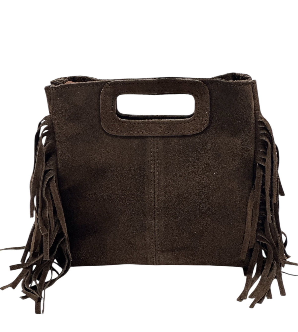 HE1233 Dark Brown Fringe Suede Top Handle Bag