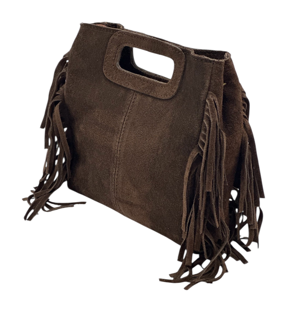 HE1233 Dark Brown Fringe Suede Top Handle Bag