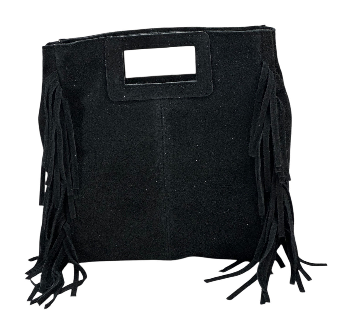 HE1234 Black Fringe Suede Top Handle Bag