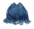 HE1237 Denim Blue Fringe Suede Bucket Bag