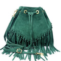 HE1238 Peacock Blue Fringe Suede Bucket Bag