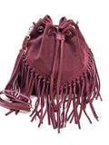 HE1239 Burgundy Fringe Suede Bucket Bag