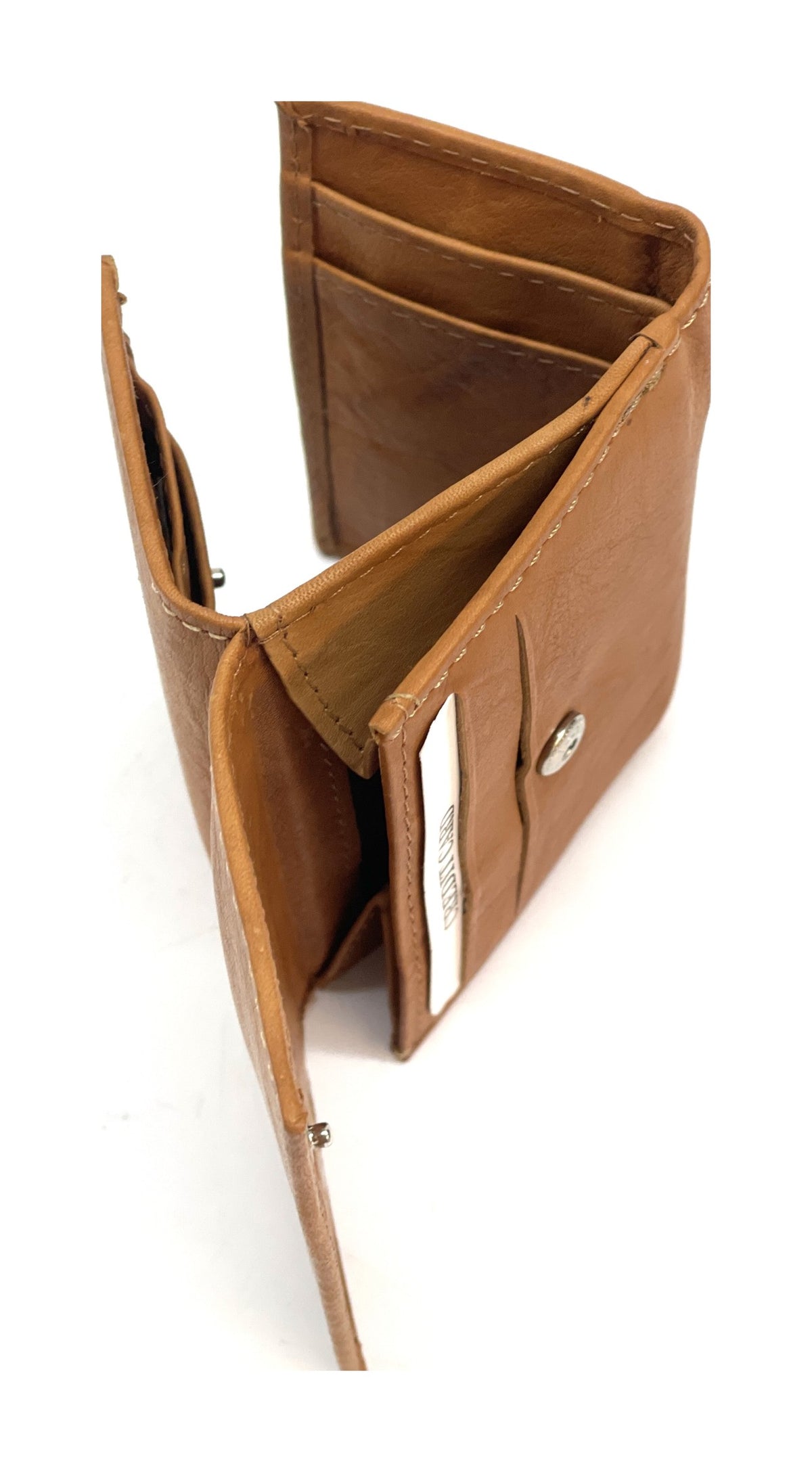 HE124 Tan Trifold Snap Wallet