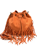 HE1240 Orange Fringe Suede Bucket Bag