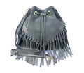 HE1242 Dark Grey Fringe Suede Bucket Bag