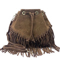 HE1243 Dark Brown Fringe Suede Bucket Bag