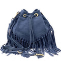 HE1244 Navy Fringe Suede Bucket Bag