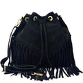 HE1245 Black Fringe Suede Bucket Bag