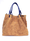 HE1246 Tan Embossed Suede Tote Bag