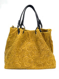 HE1247 Mustard Embossed Suede Tote Bag