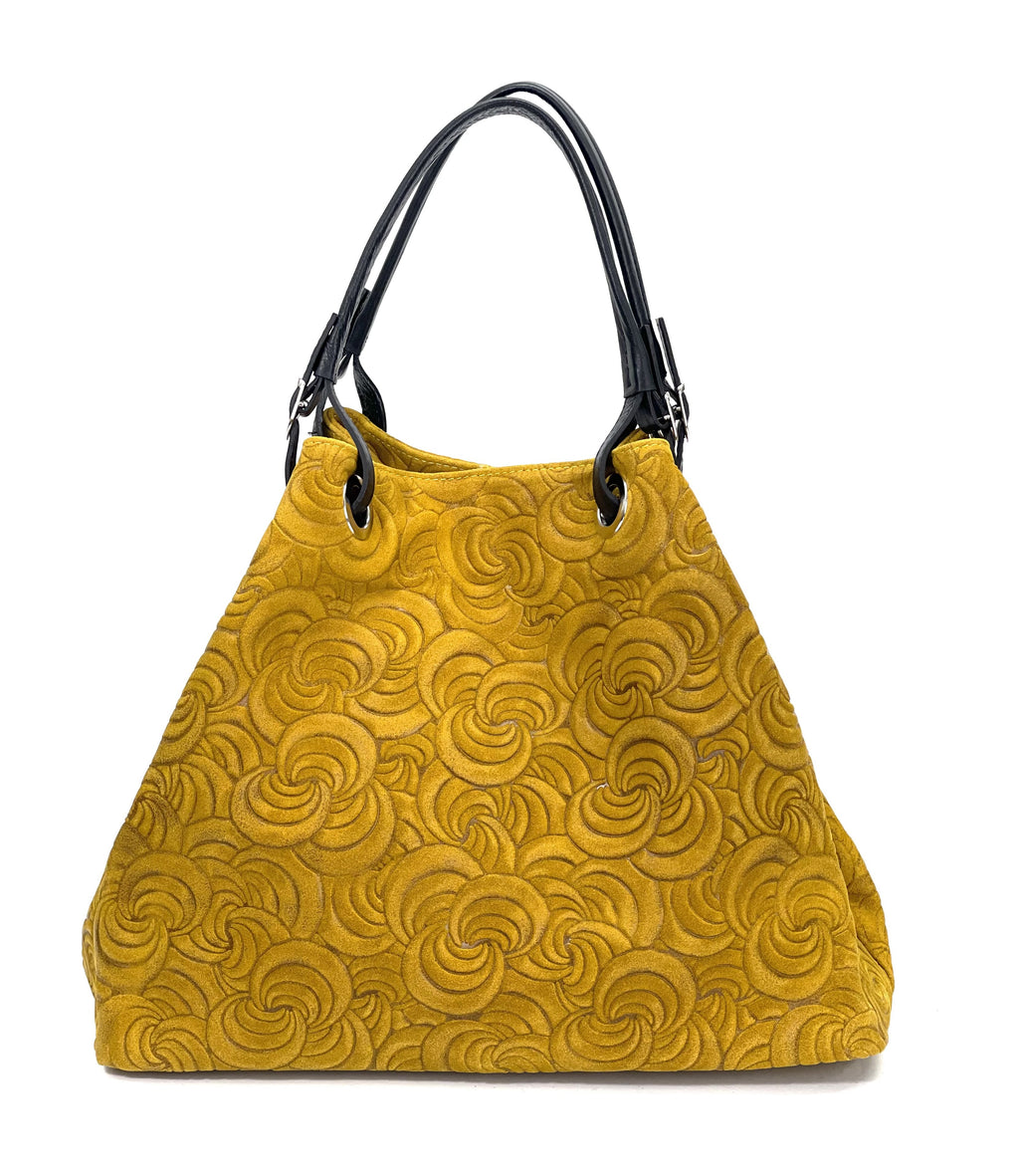 HE1247 Mustard Embossed Suede Tote Bag